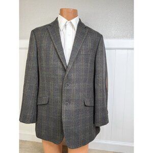 Joseph Abboud Wool Elbow Patch Blazer Jacket Men's Olive Blue Plaid- 44 Regular